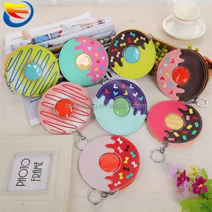 Wholesale waterproof small zipper doughnut shape pu leather cute round coin purse bag for girl