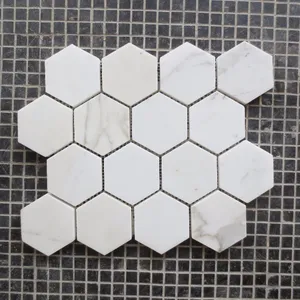 Carrara Gold And Glass Marble White Mosaic Tile