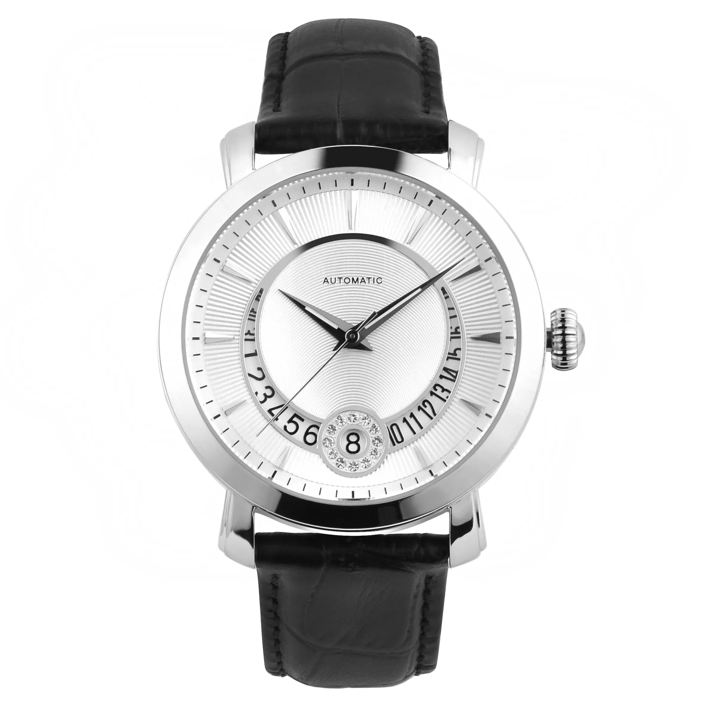 Di lusso in argento 925 orologi in pelle nera orologio automatico