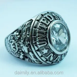 Daimily Custom 316 L Stainless Steel Military NAVY set Crystal Men's Rings made in China