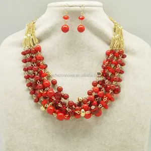 Handmade latest 6 rows beads Fashion Necklace Earring Sets Multi rows beads Necklace Beads Statement Necklace