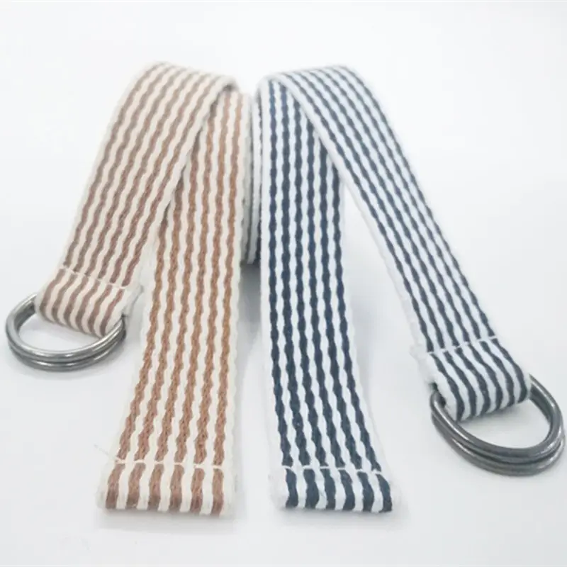 Factory Cheap Stripe Color Double D-Ring Cotton belt with Custom logo, OEM Fabric Belt