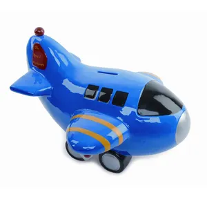 Custom Ceramic Plane Airplane Piggy Bank Savings Coin Money Box for Boy