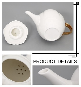 <span class=keywords><strong>1</strong></span>.25L <span class=keywords><strong>real</strong></span> Vasos de cerámica mango de oro blanco té con calabaza tapa - Product Image 4