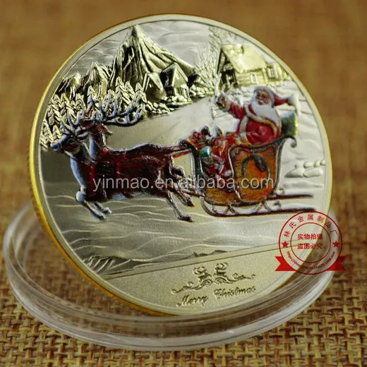 Santa Claus with deer Golden Factory Price Metal Copper Stamping Dies Custom Challenge Coins