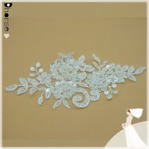 Dhorse factory direct DHLF1647 custom floral beaded bridal fabric pearl applique for wedding