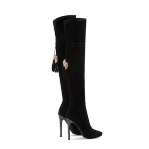 Italiano de la longitud de la rodilla de las mujeres, es puntiagudo dedo del pie negro zapatos de cuero de las mujeres <span class=keywords><strong>botas</strong></span> de tacón alto - Product Image 5
