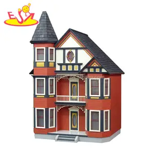 2018批发美丽的城堡设计模型玩具木制迷你装饰房子婴儿W06A279