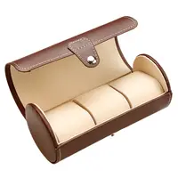 Zenper Brown Cylindrical Roll Leather <strong>Watch</strong> Box 3 Grid Slots Storage Bag <strong>Watch</strong> <strong>Travel</strong> <strong>Case</strong>