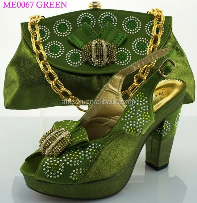 ME0067 nigeria green shoes matching bag ladies party wear shoes and bag to match for women