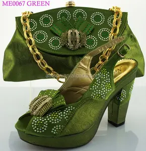 Me0067 nigéria sapato verde feminino, para festa sapatos e bolsa combinando