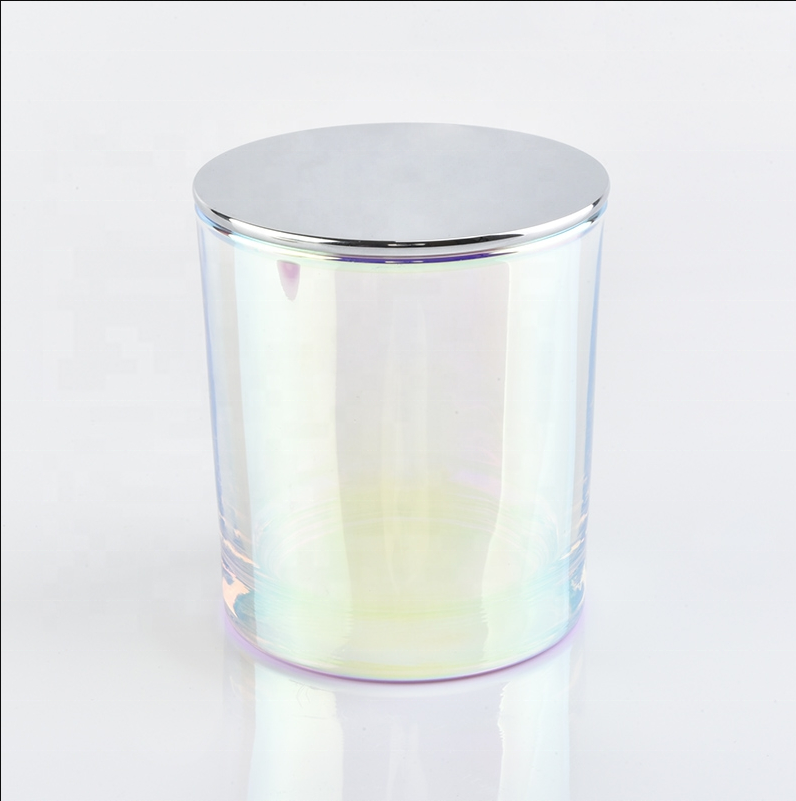 8oz 12oz 14oz pearl white color iridescent candle jar of glass with metal lid