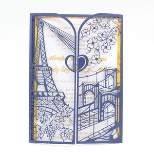 Invitación <span class=keywords><strong>de</strong></span> Boda <span class=keywords><strong>de</strong></span> Lujo con Diseño <span class=keywords><strong>de</strong></span> la <span class=keywords><strong>Torre</strong></span> Eiffel, Estilo Europeo, Plegable, con Corte Láser - Product Image 2