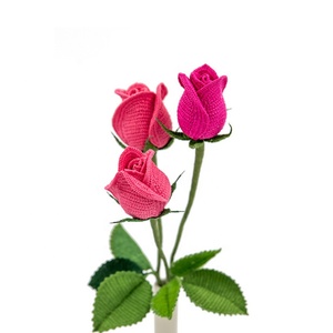 Saint Valentin Cadeau Décoration De Mariage À La Main Tige Rose Fleur Au Crochet - Product Image 1
