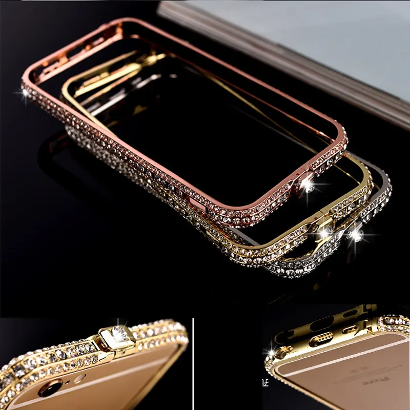 Kim Loại Khung Trường Hợp Đối Với iPhone 6S 67 8 Cộng Với X XR XSMAX Luxury Nhôm Kim Loại Bumper Bling Glitter Kim Cương Rhinestone Shinning