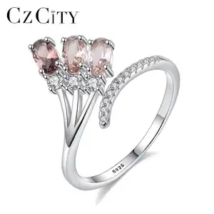 CZCITY Fashion Adjustable 925 Sterling Silver Ring With Multicolour Gemstone Woman Morganite Wedding Ring