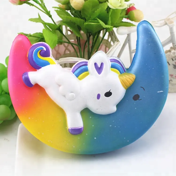 Slow rising jumbo squishy toy rainbow colored moon unicorn squishy toy