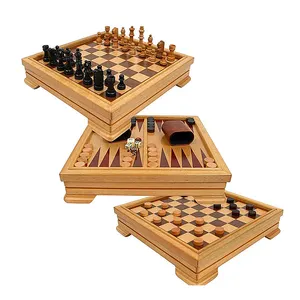 Juego de ajedrez de madera, piezas grandes, juego de Backgammon, Damas, India, hecho en China