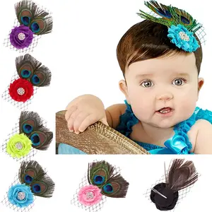 Yeni Tasarım Çocuklar Saç Aksesuarları Peacock Feather Saç Klip Bebek
