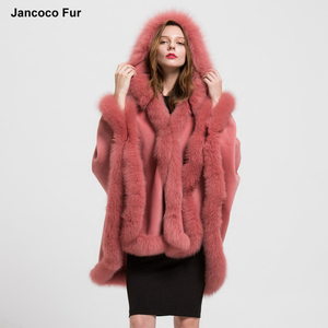 Chales de piel auténtica con capucha desmontable, abrigo de invierno para mujer, capas de piel, Ponchos con cuello de piel de zorro genuino - Product Image 4