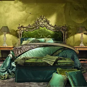 OE-FASHION lüks yeşil yatak odası mobilyası vietnam'da yapılan ahşap mobilya yatak odası lüks canophy yatak