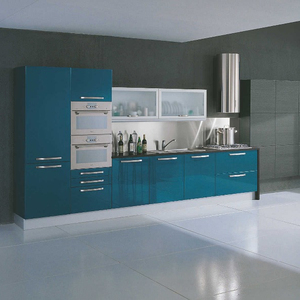 Mobili da <span class=keywords><strong>Cucina</strong></span> Moderni Eco-Friendly con Piano in Marmo, in MDF Smontabile, Verniciatura Blu Lucida per Appartamenti e Hotel - Product Image 1