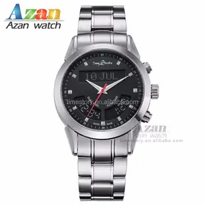 Best price wholesale stainless steel islamic azan watch hot sale from watch factory qibla compass notes