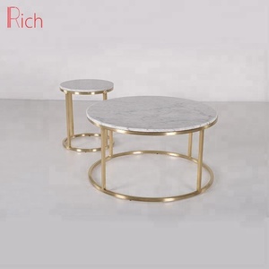 Mesa de Centro de Lujo de Mármol Natural, Juego de Mesa de Centro de Acero Inoxidable Color Oro Rosa, Mesa Auxiliar con Tapa de Mármol, Mesa de Centro Redonda - Product Image 6