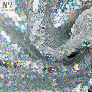 Nanyee Textile Argent <span class=keywords><strong>hologramme</strong></span> Filet Blanc Paillettes Bombardier Tissu - Product Image 3