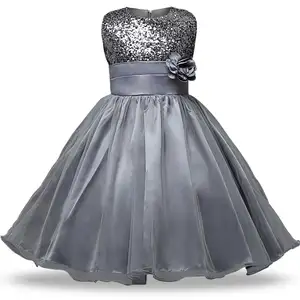 New design high quality and inexpensive fashion summer sequin flower white and black girl silver dress