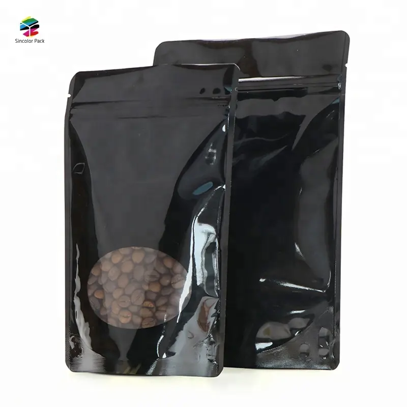 Bolsa para pé doypack de 1 kg, preta com janela