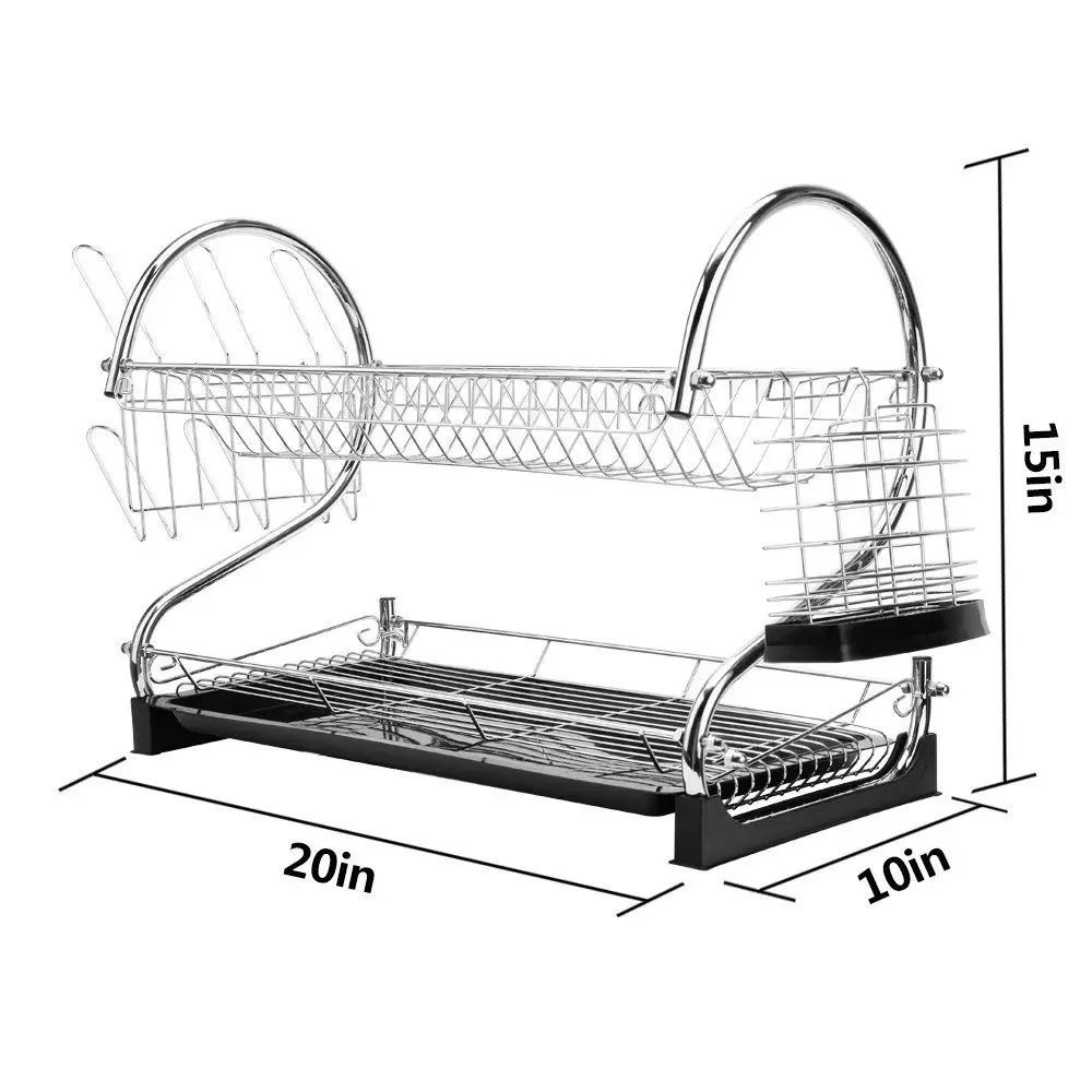 Rak Piring Dapur Atas Wastafel, Rak Pengering Piring Unik Dapur Pasang Di Dinding Aluminium Multiguna dengan Papan Pengering