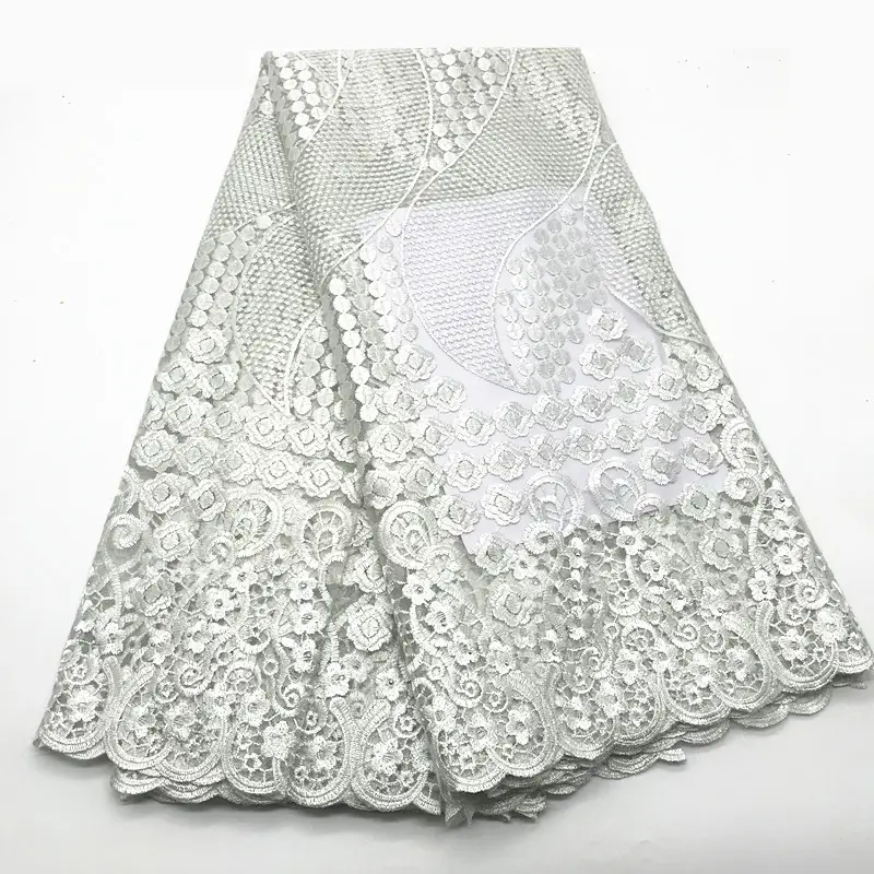 2018 French Lace Fabric White Wedding High Quality African Tulle Lace Fabric 5Yard 3D Flowers Embroidered Tulle Lace fabric J048