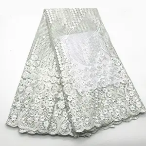 2018 Tecido De Renda Francesa Casamento Branco De Alta Qualidade Tecido De Renda De Tule Africano 5 Quintais 3D Flores Bordadas Tule De Renda tecido J048