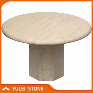 顶级品质的圆形米色石灰华大理石顶级咖啡餐桌