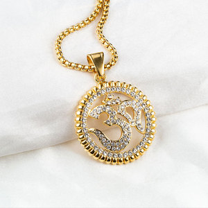 Commercio all'ingrosso 18 K Placcato Oro di Cristallo Ohm <span class=keywords><strong>Om</strong></span> Collana Segno Yoga Cerchio di Fascini Del Pendente - Product Image 5