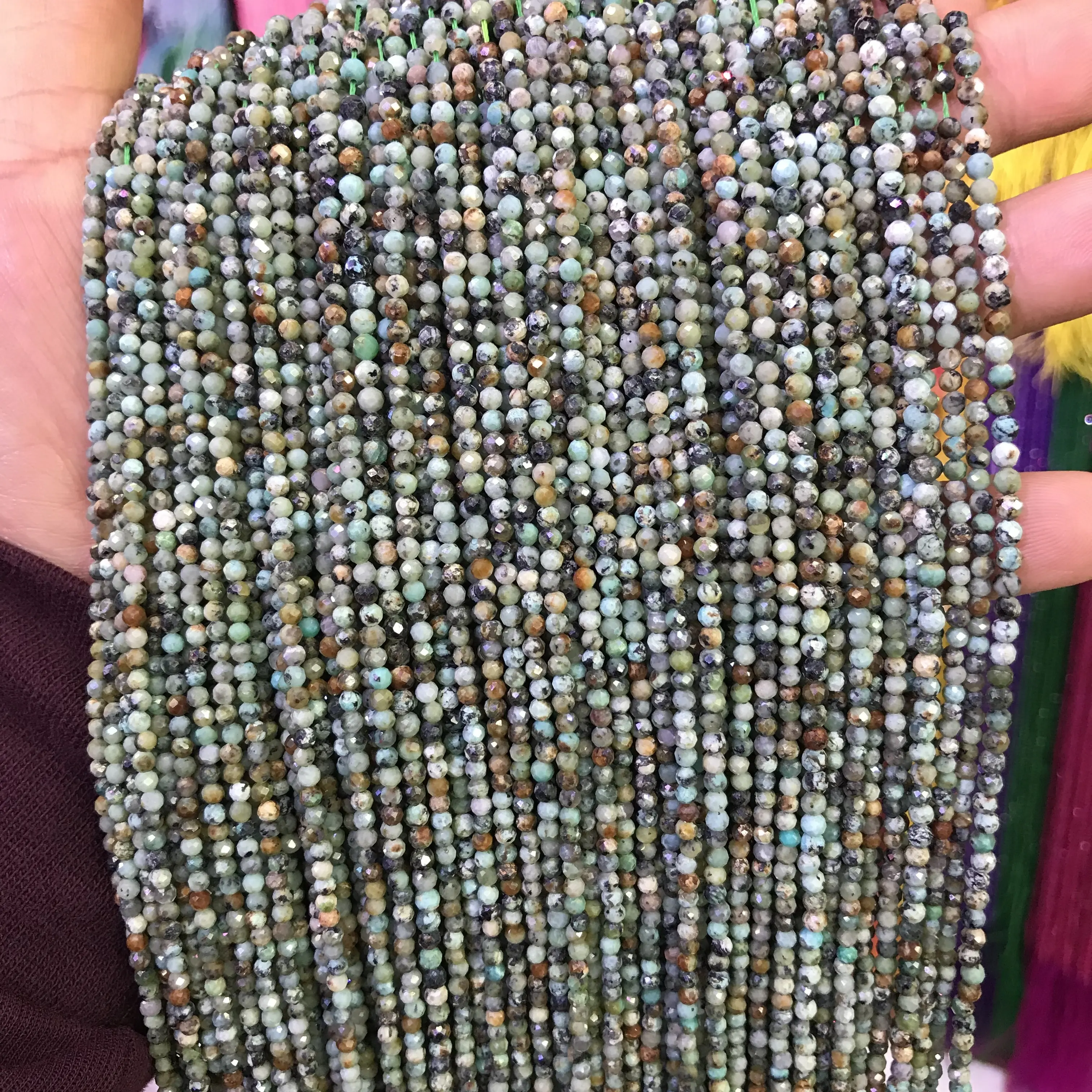 Petites perles de pierres précieuses rondes à facettes, turquoises africaines naturelles, vente en gros