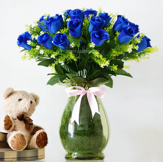 Искусственные королевские синие розы, букет цветов для украшения дома