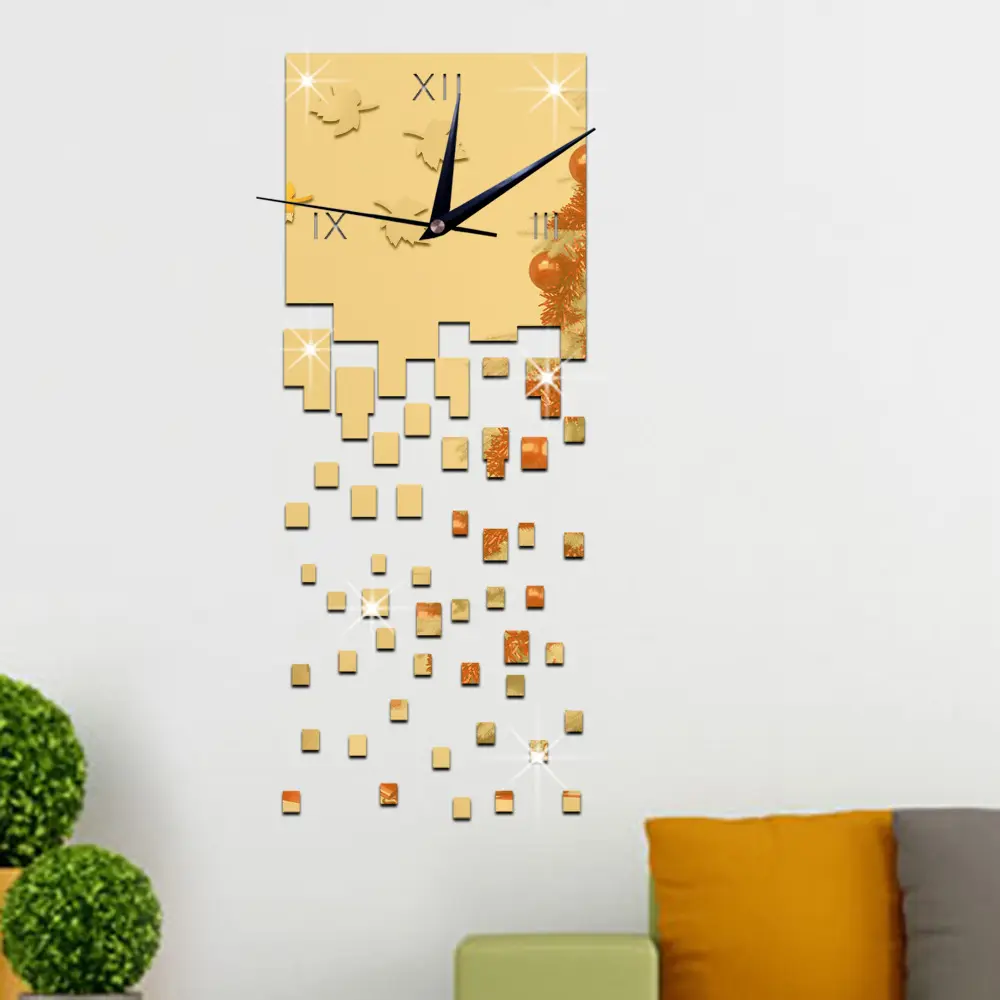 3D 현대 스타일 자기 접착 아크릴 거울 벽 시계 DIY 벽 스티커 시계 홈 장식