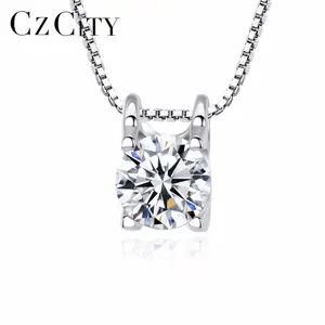CZCITY The One Simple Design 925 Silver Sona Zircon Necklace Classic Diamond CZ Design Pendant Jewelry