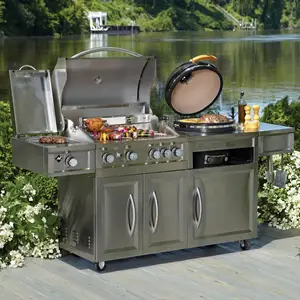 Charbon de gaz / Kamado 2-in-1Combo combinaison Hybird rôtisserie BBQ Barbecue Grills pour éclairage extérieur cuisine cuisson