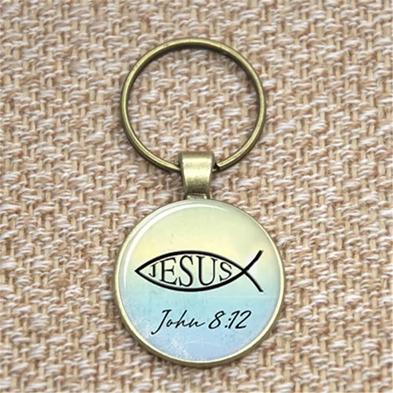 Jesus Keychain John 812 scripture bible gift Baptism glass Photo Cabochon Keychain