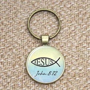 यीशु चाबी का गुच्छा जॉन 812 शास्त्र बाइबिल उपहार बपतिस्मा ग्लास फोटो Cabochon चाबी का गुच्छा