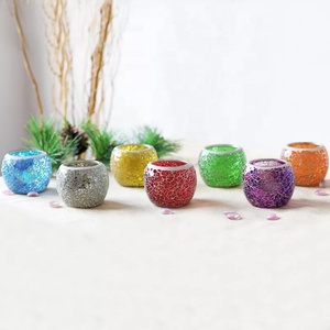 Shanghai Linlang Hot Sale Handmade Pattern Red <strong>Blue</strong> Mosaic Glass Bowl Mosaic Glass <strong>Tea</strong> <strong>Light</strong> Candle <strong>Holder</strong> - Product Image 2