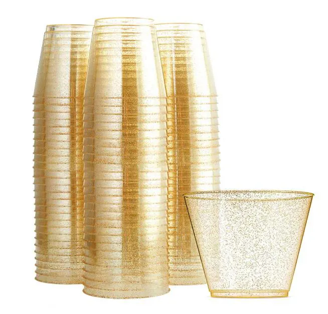 Gold cups wegwerp gold glitter 9 oz plastic beker Premium Wedding Cups