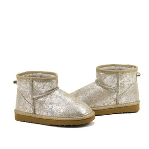 Botas de couro douradas para crianças, botas de couro quentes com tornozelo macio personalizadas