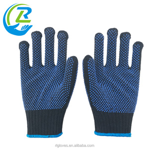 Guantes de mano de seguridad para el trabajo, manoplas de punto de algodón y poliéster de doble cara, antideslizantes, con revestimiento de puntos de PVC azul, transpirables, 10 Uds. - Product Image 4