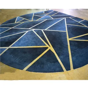 Navy Blu Geometrica Tappeto Con Glod Linea A Mano Trapuntata Tappeto <span class=keywords><strong>Tappeti</strong></span> e <span class=keywords><strong>Tappeti</strong></span> di Lusso Soggiorno - Product Image 1