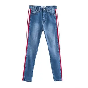 Новое поступление 2019, джинсы для молодых женщин, сексуальные джинсы для девушек с боковой полосой, горячая распродажа, брюки высокого качества