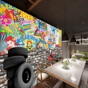 Papel de parede quarto design retrô europeu 3d tijolo parede do carro grafite mural impressão digital papel de parede